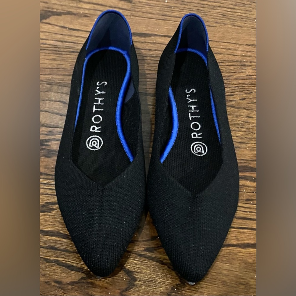 Rothy's The Pointe Black Knit Ballet Flats with Blue Trim Size 6.5 EUC - Picture 2 of 7
